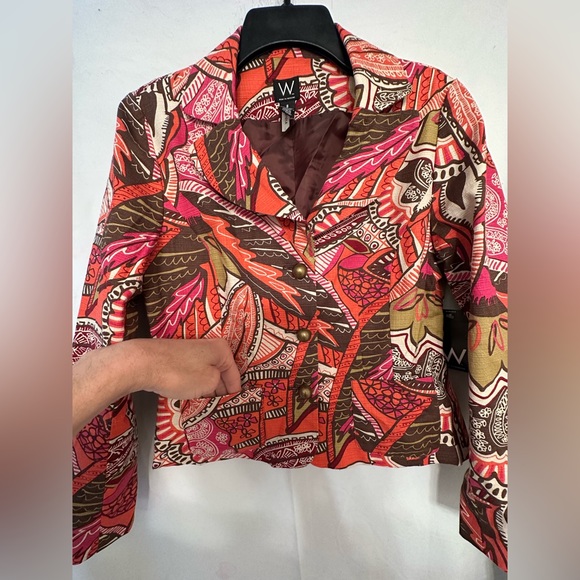 W Work to Weekend Women’s Orange Pink Floral Pockets Ruffle Back Blazer Jacket 6 - Picture 3 of 14